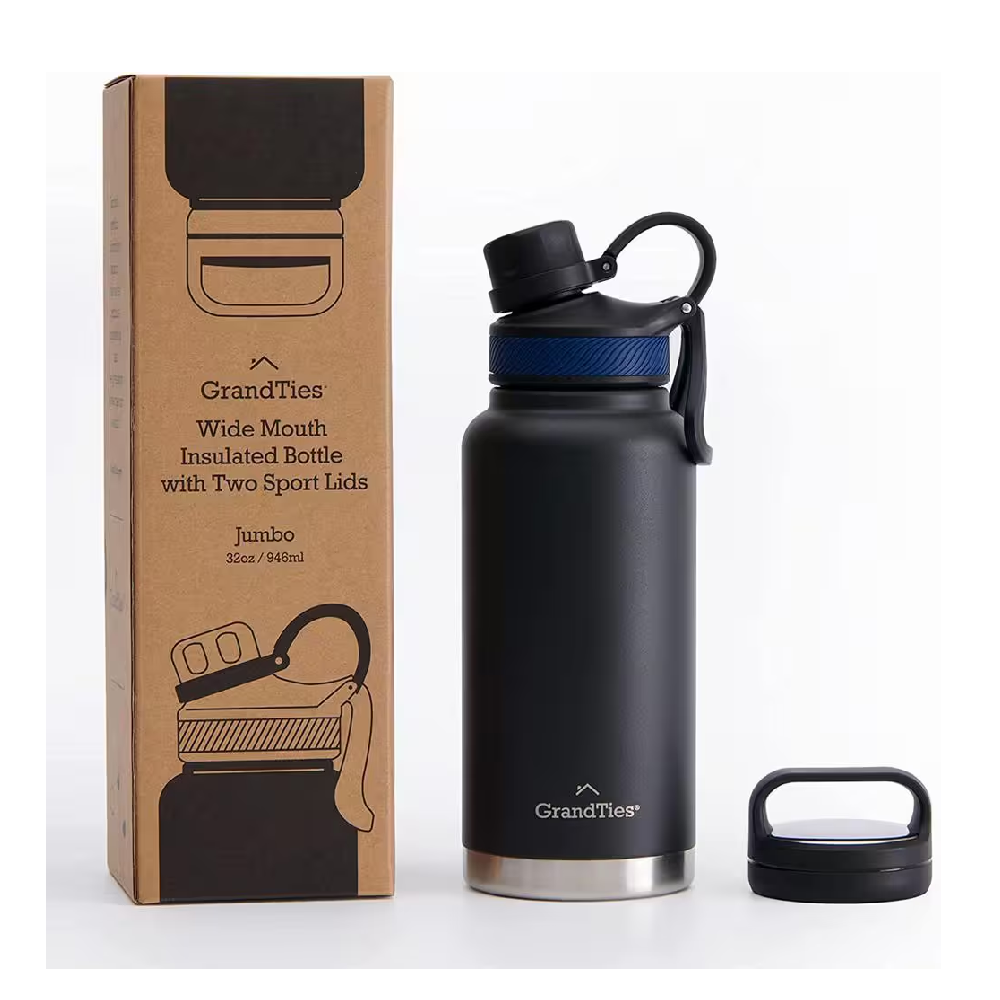 GrandTies Travel Water Bottle 32 Oz Black