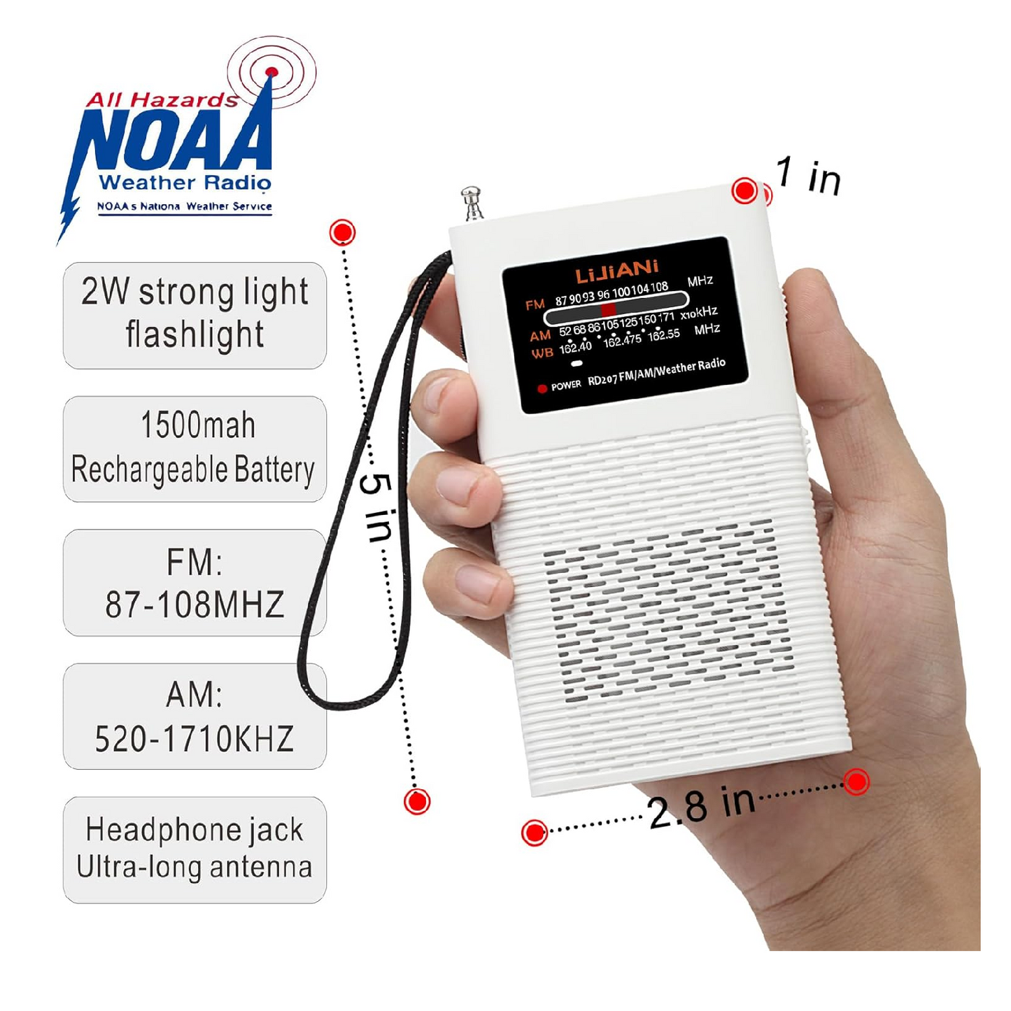 Pocket NOAA Weather Radio AM/FM Transistor