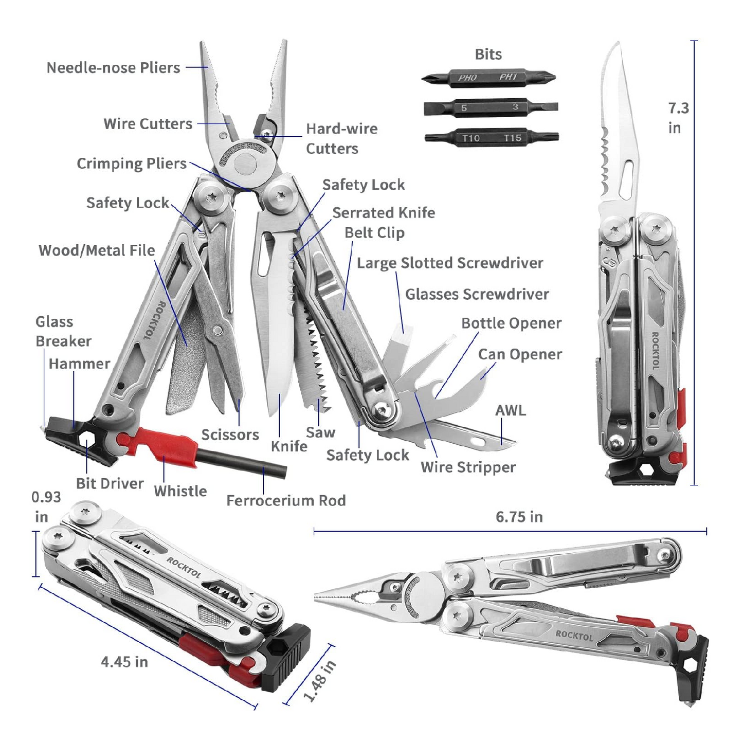 22 In 1 Rocktol Multitool Pliers with Fire Starter