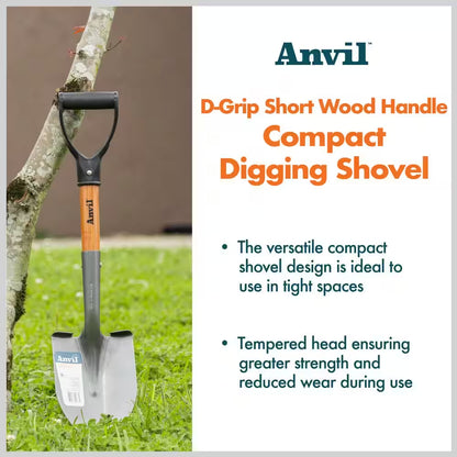 18 In. Wood D-Grip Short Handle Carbon Steel Compact Digging Shovel