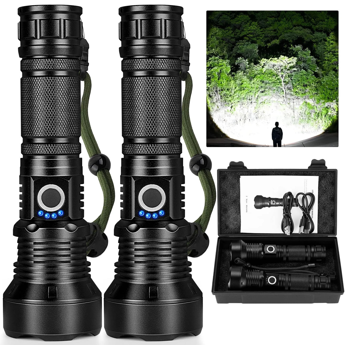 350000 High Lumens Rechargeable Flashlights 2 Pack