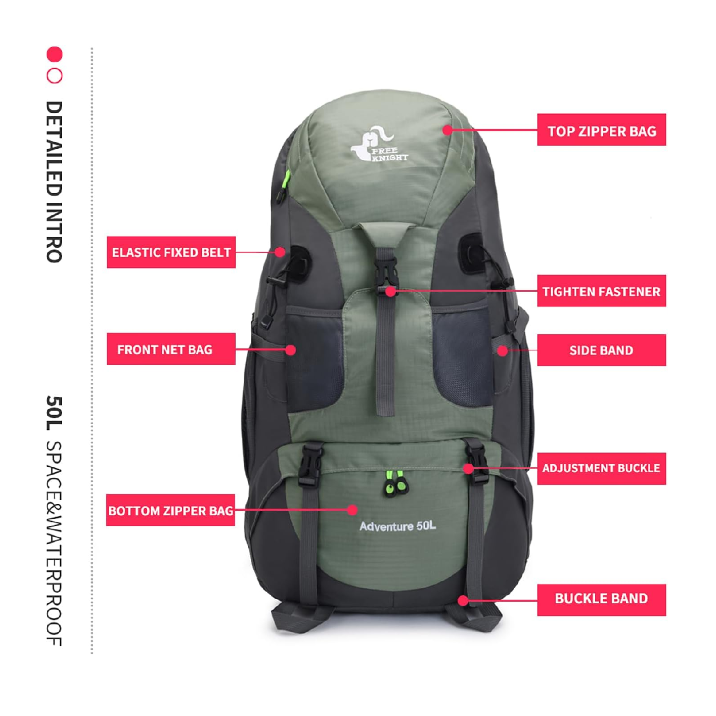 50L Hiking Water Resistant Backpack