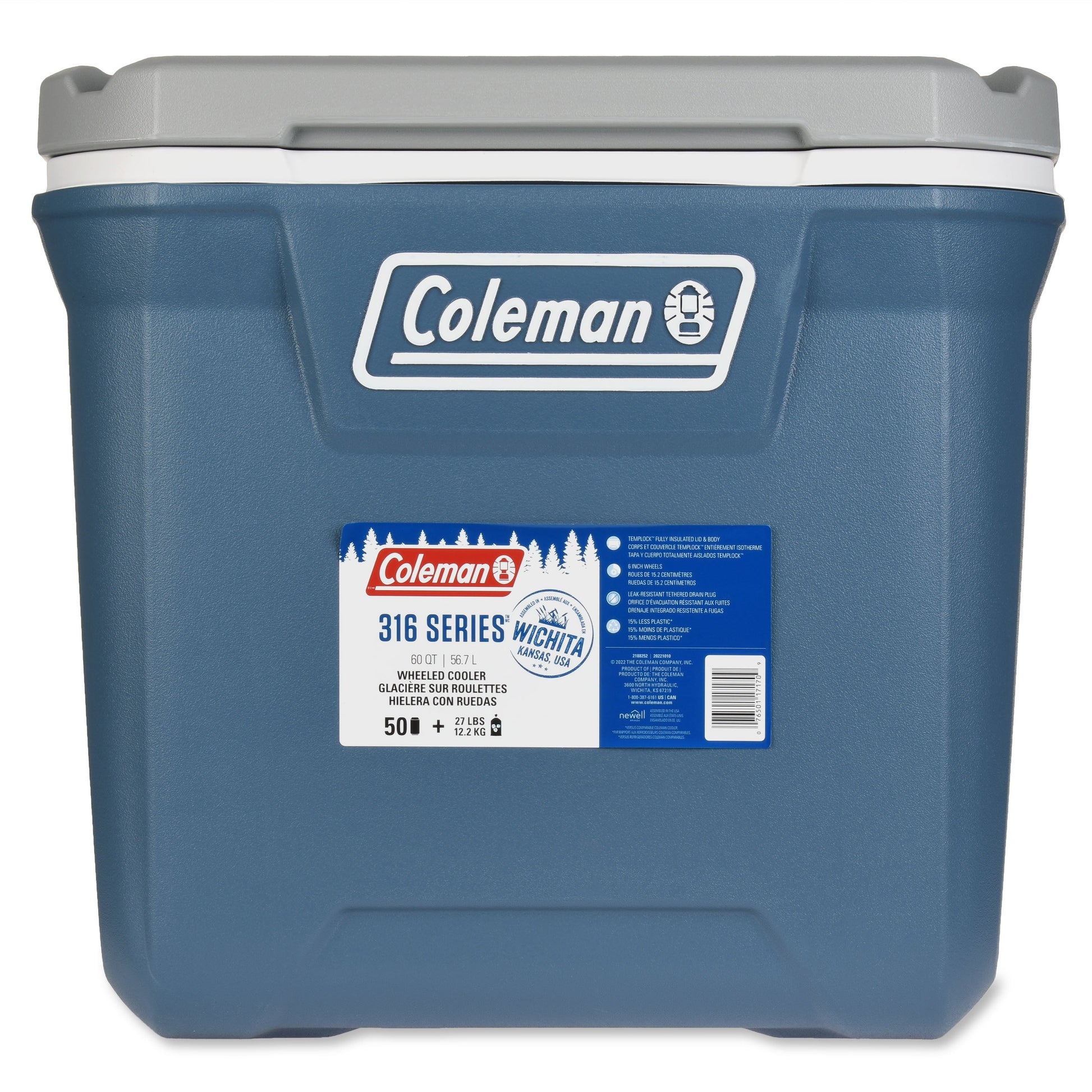 316 Series 60QT Hard Chest Wheeled Cooler, Lakeside Blue